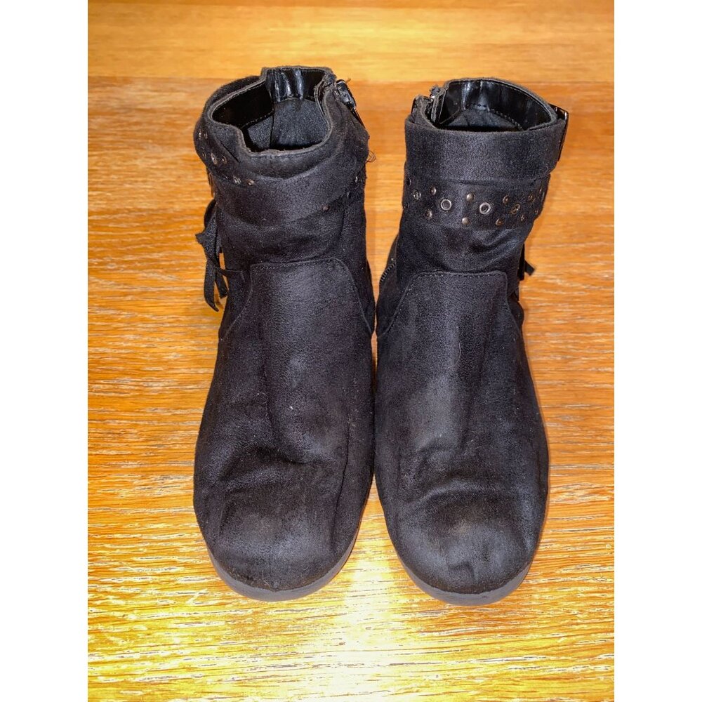 Black Ankle Boots With Fringe & Studded Detail Side Zipper